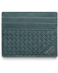 Prada - Leather Woven Card Holder - Lyst