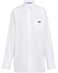 Prada - Cotton Poplin Logo Shirt - Lyst