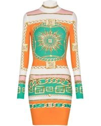 Balmain - Jersey Printed High-Neck Mini Dress - Lyst