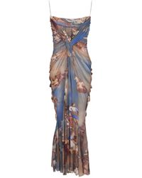 Balmain - Sky Print Draped Midi Dress - Lyst