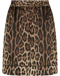Dolce & Gabbana - Stretch-Silk Leopard Print Shorts - Lyst