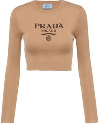 Prada - Silk Cropped Logo Sweater - Lyst