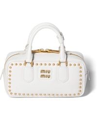 Miu Miu - Leather Studded Arcadie Top-Handle Bag - Lyst