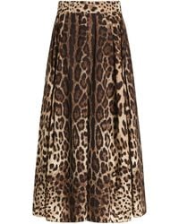 Dolce & Gabbana - Cotton Leopard Print Midi Skirt - Lyst