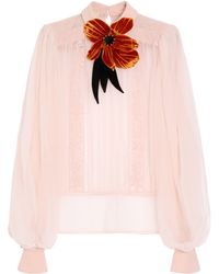 Valentino - Silk Floral-Embroidered Blouse - Lyst