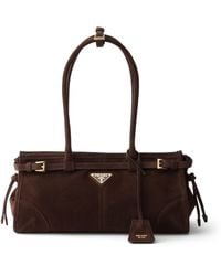 Prada - Medium Suede Bonnie Shoulder Bag - Lyst