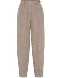 Brunello Cucinelli - Linen Curved Tailored Trousers - Lyst
