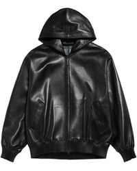 Balenciaga - Leather Hooded Jacket - Lyst