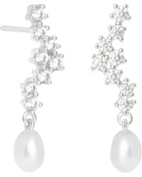 Astrid & Miyu - Rhodium-Plated, Pearl And Cubic Zirconia Ripple Drop Earrings - Lyst
