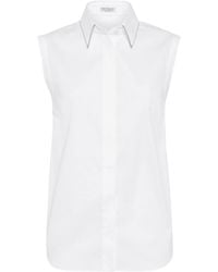 Brunello Cucinelli - Cotton-Blend Poplin Sleeveless Shirt - Lyst