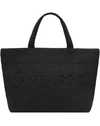 Saint Laurent - Raffia Logo Tote Bag - Lyst