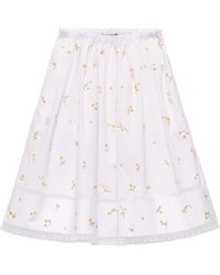 Prada - Cotton Poplin Embroidered Midi Skirt - Lyst