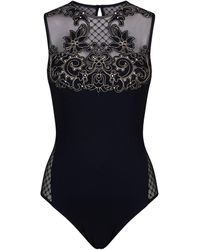 Gottex Mesh Panel Embroidered Swimsuit - Black