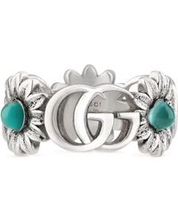 Gucci - Sterling Silver, Mother-of-pearl And Topaz Double G Flower Ring - Lyst
