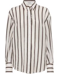 Brunello Cucinelli - Cotton Organza Sequin-Stripe Shirt - Lyst