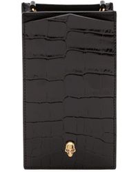 Alexander McQueen - Skull-embellished Croc-embossed Leather Phone Case - Lyst