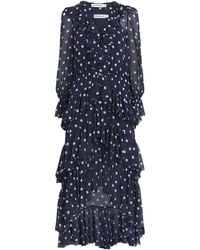 self portrait blue chiffon tiered midi dress Self-Portrait Blue Floral Tiered Midi Dress