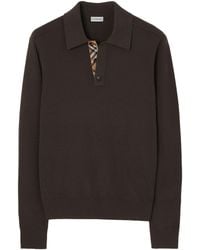 Burberry - Wool Check-Detail Long-Sleeve Polo Shirt - Lyst