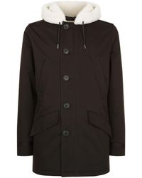 Sandro Sheepskin Trim Hooded Coat - Black