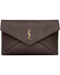 Saint Laurent - Large Leather Cassandre Envelope Clutch Bag - Lyst