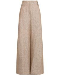 Brunello Cucinelli - Linen Denim Pleated A-Line Trousers With Monili - Lyst