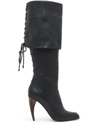McQueen - Leather Horn Knee-High Boots - Lyst