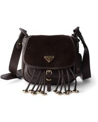 Prada - Mini Leather And Corduroy Corsaire Shoulder Bag - Lyst