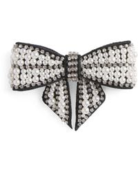 Self-Portrait - Velvet Pearl-Crystal Bow Hair Clip - Lyst