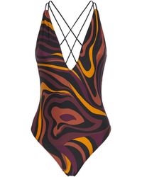 PUCCI - Marmo Print V-Neck Swimsuit - Lyst