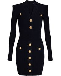 Balmain - Logo-button Ribbed Mini Dress - Lyst