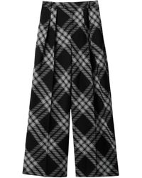 Burberry - Wool Check Pleated Trousers - Lyst