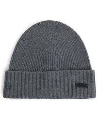 BOSS - Virgin Wool Logo-Badge Beanie Hat - Lyst