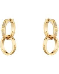 Cartier - Yellow Gold And Diamond Love Double Hoop Earrings - Lyst
