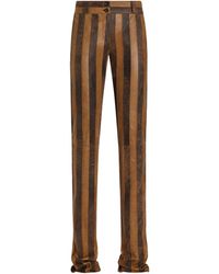Dolce & Gabbana - Leather Striped Slim Trousers - Lyst