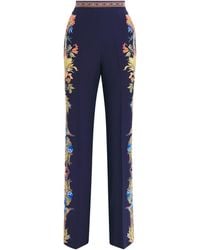 Etro - Silk Floral Straight Trousers - Lyst
