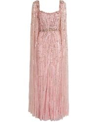 Jenny Packham - Exclusive Embellished Cape-detail Gown - Lyst