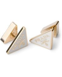Prada - Enamel Triangle Logo Earrings - Lyst