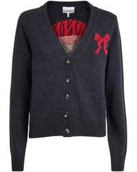 Ganni - Wool-Blend Bunny Jacquard Cardigan - Lyst