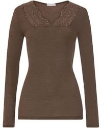 Hanro - Wool-Silk Lace-V-Neck Top - Lyst
