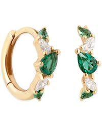 Astrid & Miyu - Diamond And Emerald Marquise Huggies - Lyst