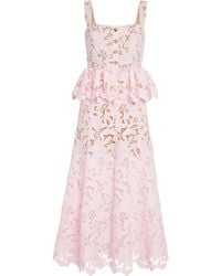 Self-Portrait - Lace Peplum Midi Dress - Lyst