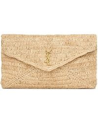 Saint Laurent - Raffia Cassandre Envelope Pouch - Lyst