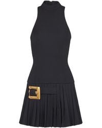 Balmain - Flared Grain De Poudre Dress With Belt Detail - Lyst
