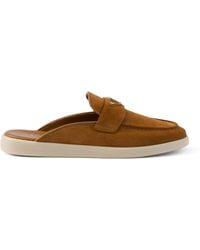 Prada - Suede Triangle Mules - Lyst