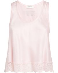Sandro - Satin Lace-Trim Top - Lyst