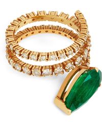 SHAY - Yellow Gold, Diamond And Emerald Spiral Ring - Lyst