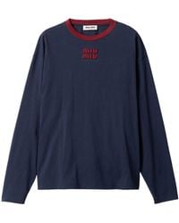 Miu Miu - Cotton Logo Long-Sleeve T-Shirt - Lyst
