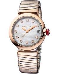 BVLGARI - Rose Gold, Stainless Steel And Diamond Lvcea Tubogas Watch 33mm - Lyst