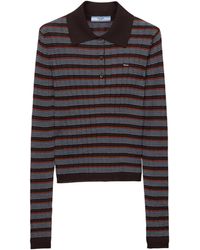 Prada - Cashmere-Silk Striped Polo Shirt - Lyst