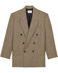 Saint Laurent - Wool Check Double-Breasted Blazer - Lyst
